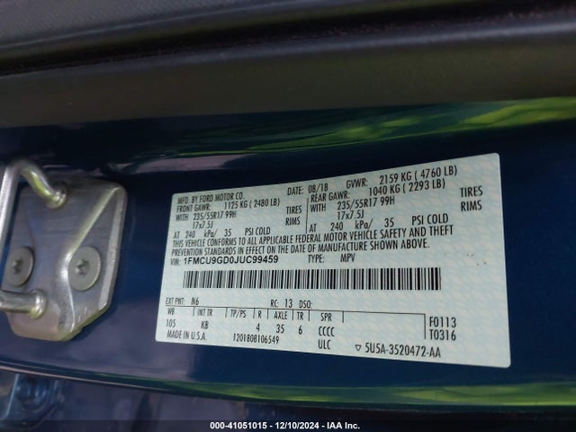 Ford ESCAPE SE 2018 1FMCU9GD0JUC99459 Image 9