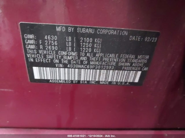 4S3BWAC69P3012993 Subaru Legacy Premium