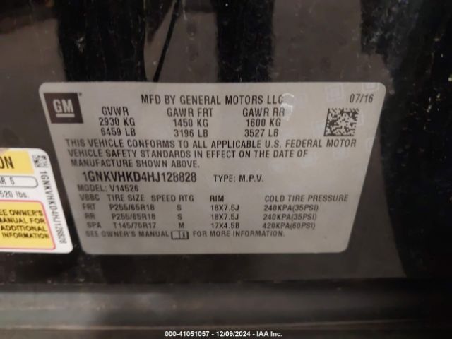 1GNKVHKD4HJ128828 Chevrolet Traverse 2lt