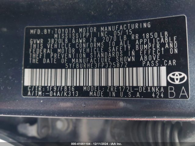 5YFBURHE3FP325872 Toyota COROLLA LE