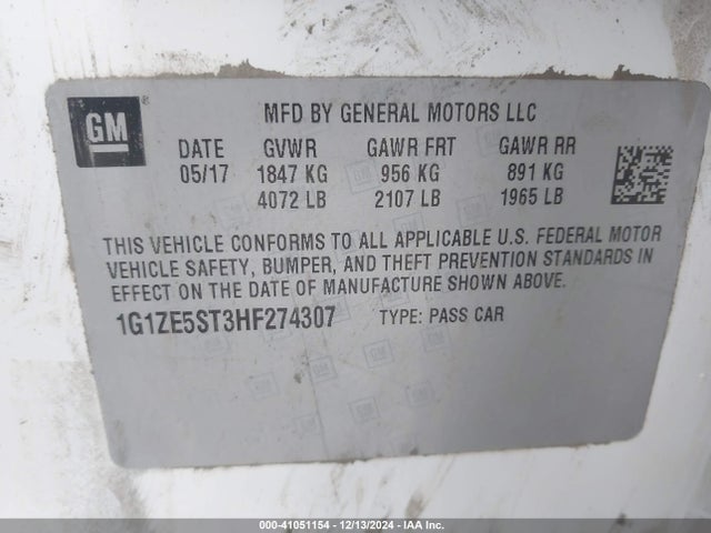 1G1ZE5ST3HF274307 Chevrolet MALIBU 1LT