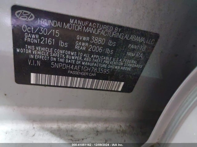 Hyundai ELANTRA SE 2016 5NPDH4AE1GH783595 Image 9