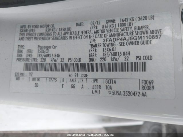3FADP4AJ5GM110857 Ford FIESTA S