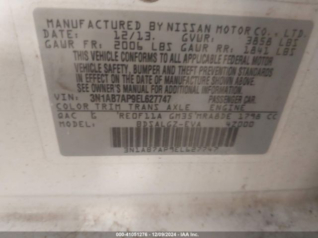 3N1AB7AP9EL627747 Nissan SENTRA SL