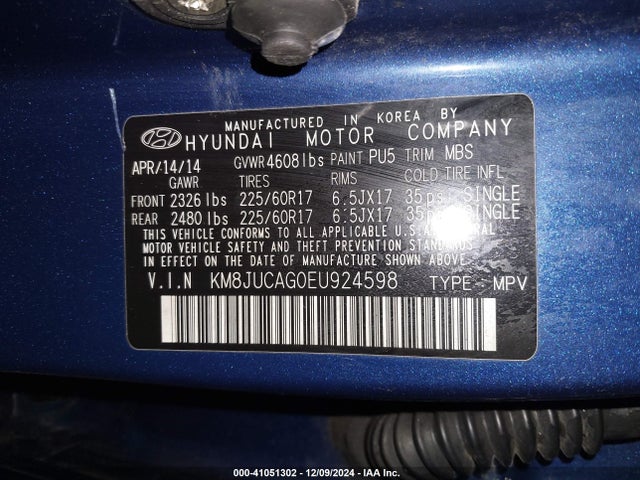 Hyundai TUCSON SE 2014 KM8JUCAG0EU924598 Image 9