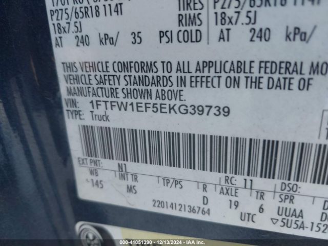 1FTFW1EF5EKG39739 Ford F-150 Xlt