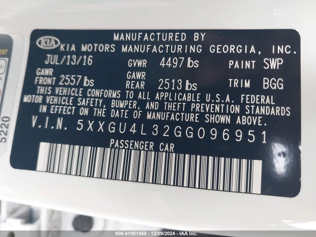 KIA OPTIMA EX 2016 5XXGU4L32GG096951 Image 9