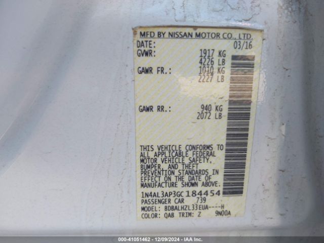 1N4AL3AP3GC184454 Nissan Altima 2.5 Sr
