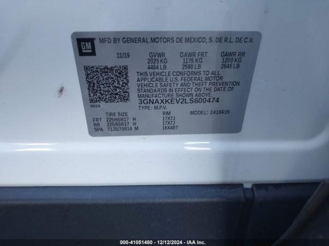 3GNAXKEV2LS600474 Chevrolet Equinox Fwd Lt 1.5l Turbo