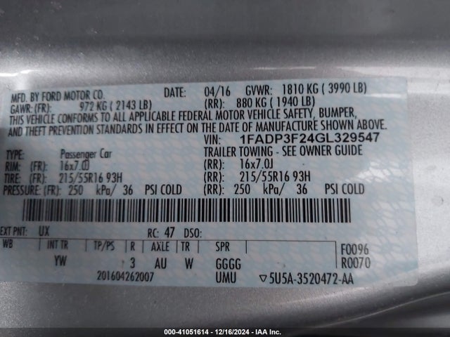 Ford FOCUS SE 2016 1FADP3F24GL329547 Image 9