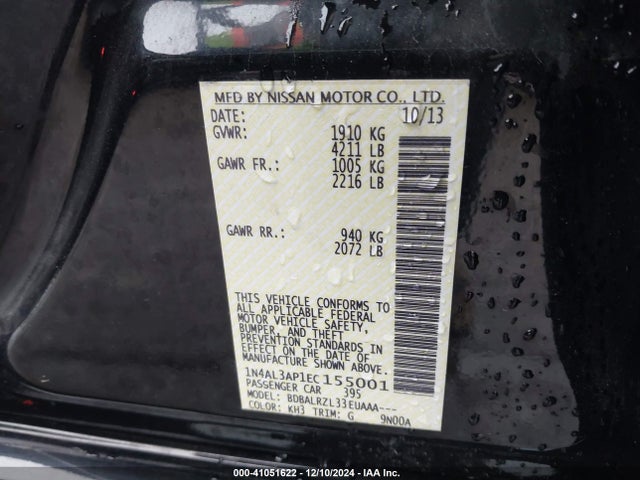 Nissan Altima 2.5 S 2014 1N4AL3AP1EC155001 Image 9