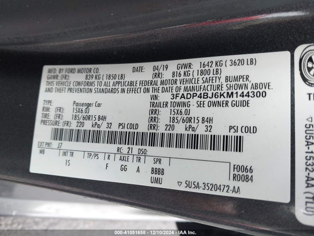 Ford FIESTA SE 2019 3FADP4BJ6KM144300 Image 9