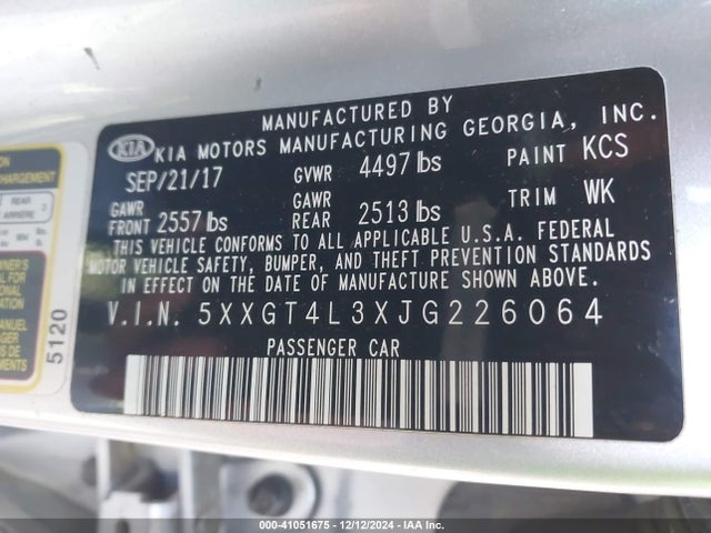 KIA Optima Lx 2018 5XXGT4L3XJG226064 Image 9