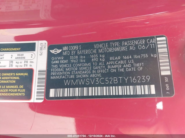 2011 MINI COOPER S WMWSV3C52BTY16239 Photo 8