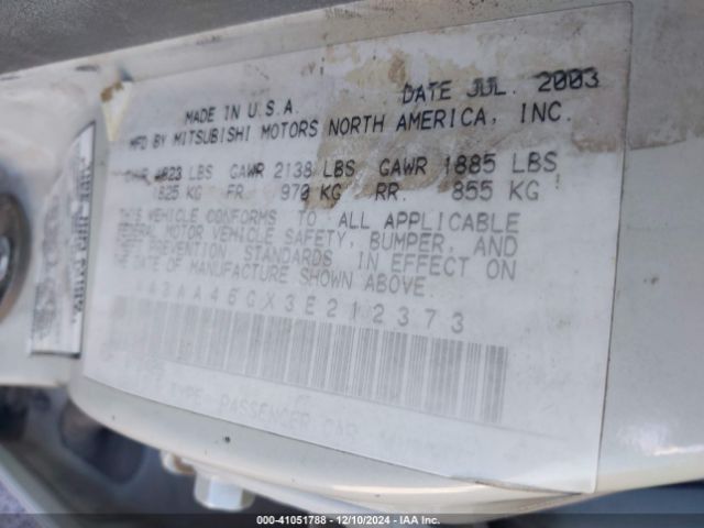2003 MITSUBISHI GALANT 4A3AA46GX3E212373 Photo 8