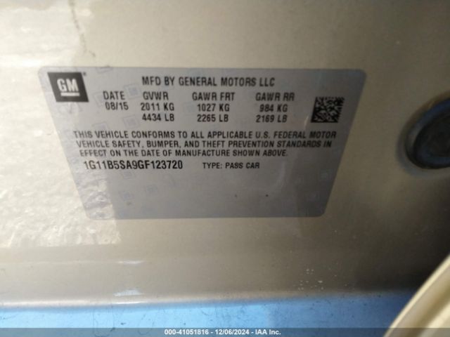 1G11B5SA9GF123720 Chevrolet Malibu Limited Ls