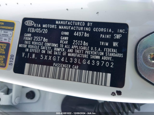 KIA Optima Lx 2020 5XXGT4L33LG439702 Image 9