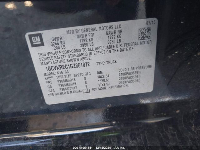 1GCVKREC1GZ361072 Chevrolet Silverado 1500 2lt