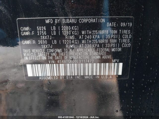 4S4BTGKD0L3117472 Subaru Outback Onyx Edition Xt