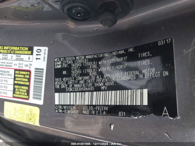 5TDKZ3DC6HS844685 Toyota Sienna Le 8 Passenger