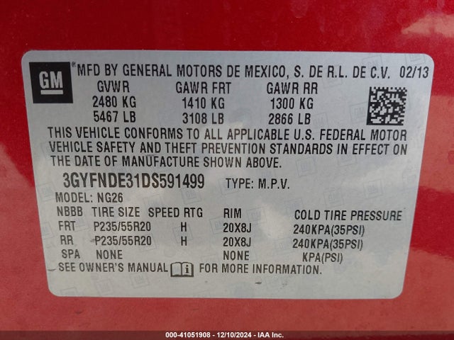 2013 CADILLAC SRX 3GYFNDE31DS591499 Photo 8