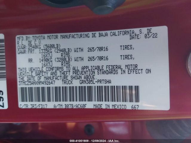 3TMCZ5ANXNM492647 Toyota Tacoma Trd Off Road