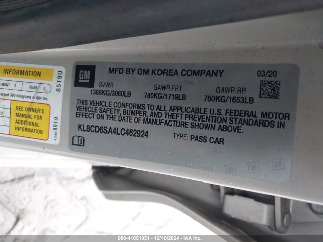 Chevrolet Spark Fwd 1lt Automatic 2020 KL8CD6SA4LC462924 Image 9