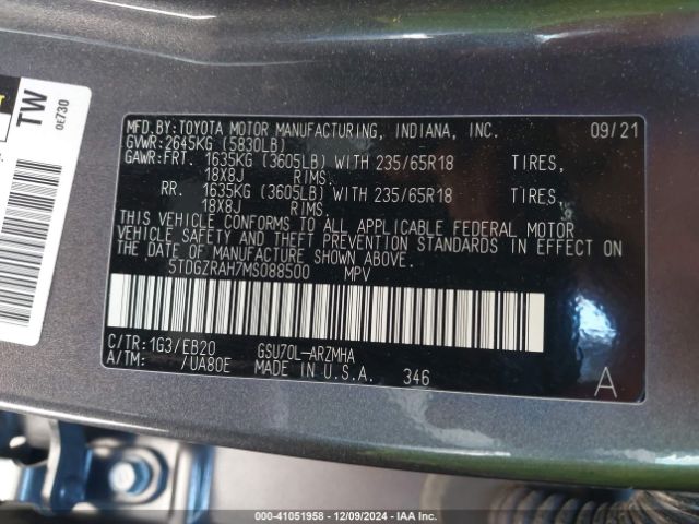 5TDGZRAH7MS088500 Toyota Highlander Xle