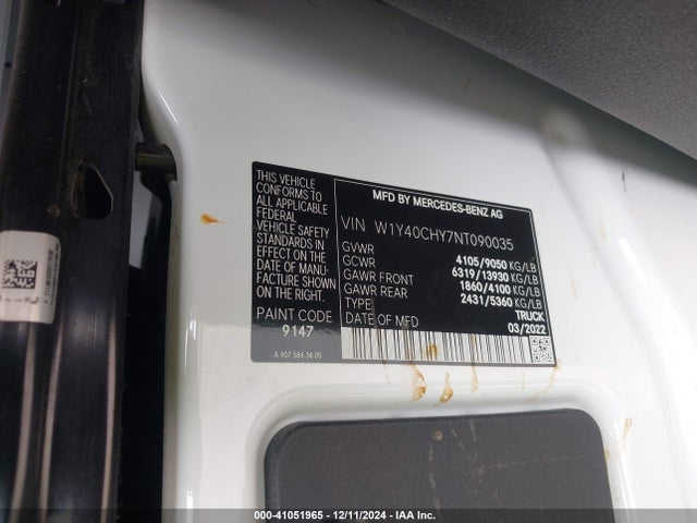 W1Y40CHY7NT090035 Mercedes-Benz Sprinter 2500 High Roof I4