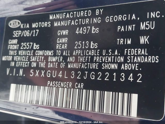 5XXGU4L32JG221342 KIA OPTIMA EX