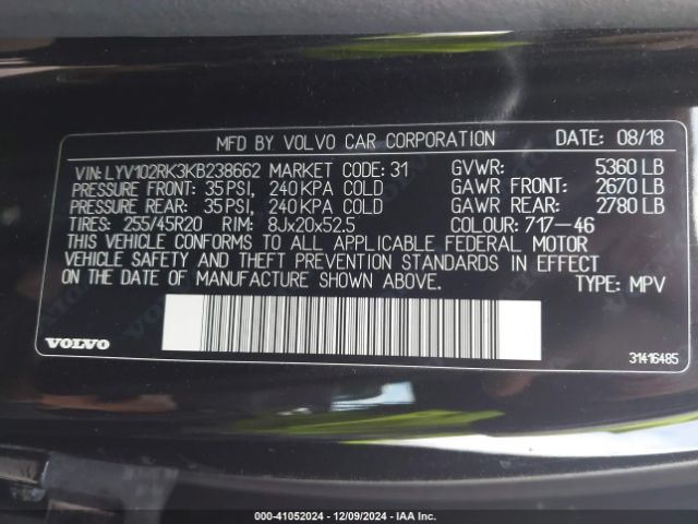 2019 VOLVO XC60 LYV102RK3KB238662 Photo 8