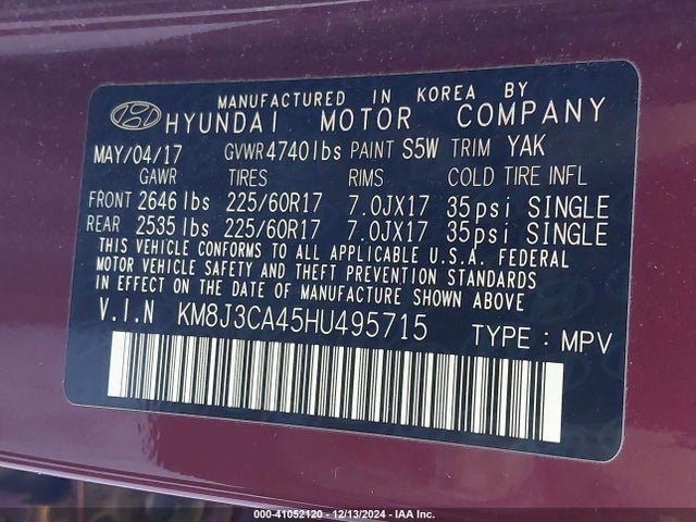 Hyundai TUCSON SE 2017 KM8J3CA45HU495715 Image 9