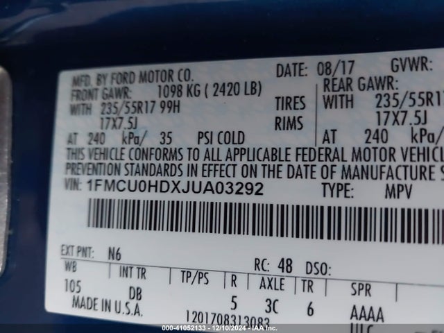 Ford ESCAPE SEL 2018 1FMCU0HDXJUA03292 Image 9