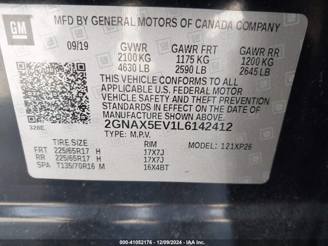 Chevrolet Equinox Awd 1fl 2020 2GNAX5EV1L6142412 Image 9