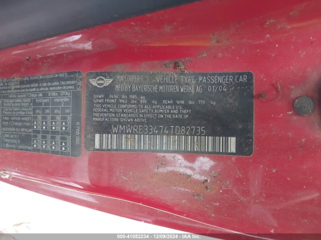 2004 MINI COOPER S WMWRE33474TD82735 Photo 8