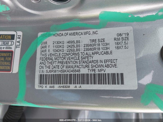 Honda CR-V EX 2019 5J6RW1H59KA046848 Image 9