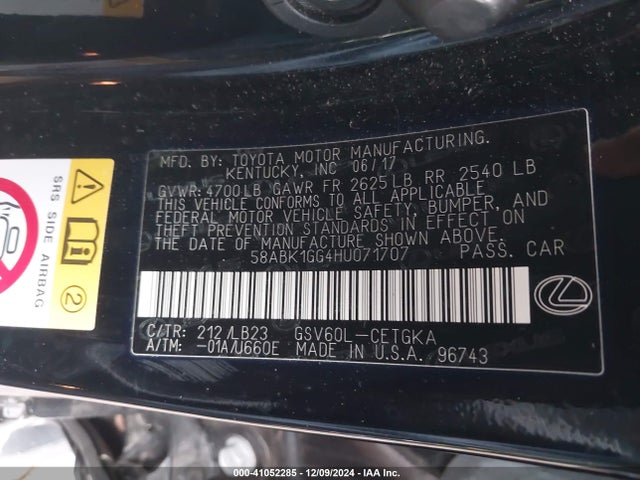 58ABK1GG4HU071707 Lexus ES 350