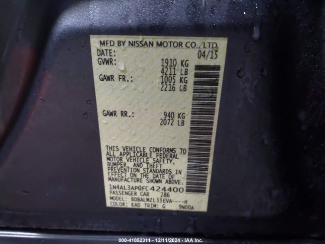 1N4AL3AP0FC424400 Nissan Altima 2.5 Sv