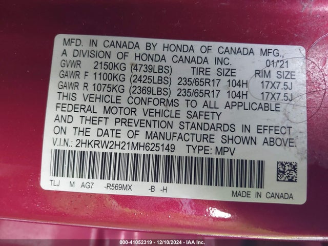 Honda Cr-v Awd Lx 2021 2HKRW2H21MH625149 Image 9
