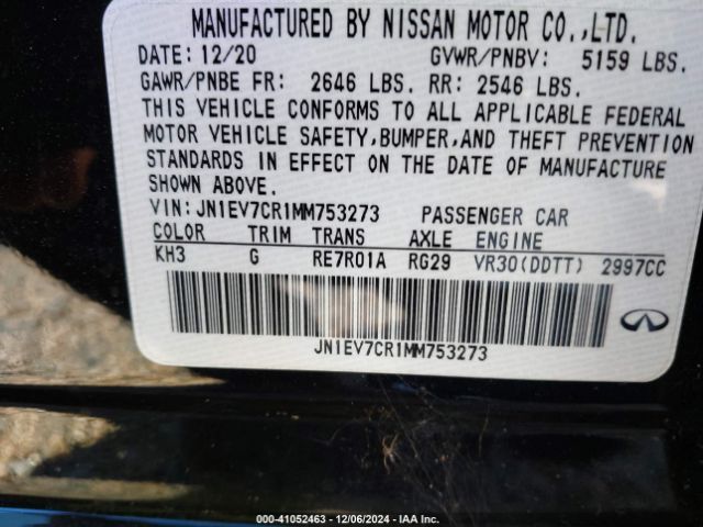 JN1EV7CR1MM753273 Infiniti Q50 Sensory Awd