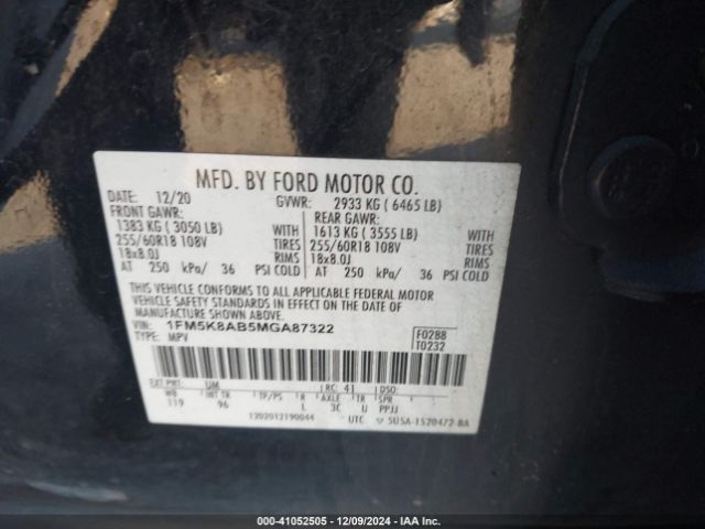 1FM5K8AB5MGA87322 Ford Police Interceptor Utility