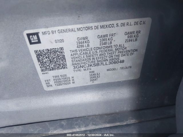 3GNCJKSB7LL306048 Chevrolet Trax Fwd Ls