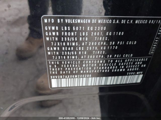 3VV2B7AX0KM200286 Volkswagen Tiguan 2.0t Se/2.0t Sel/2.0t Sel R-line/2.0t Sel R-line Black