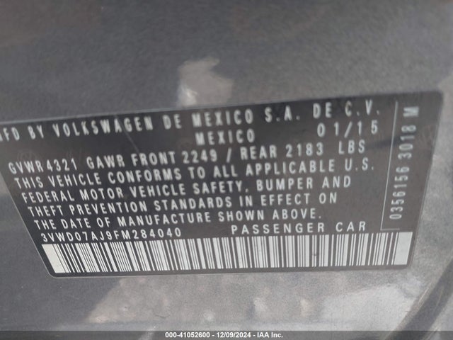 Aukcja sprzedaży 2015 Volkswagen Jetta 1.8t Se, vin: 3VWD07AJ9FM284040, numer aukcji: 41052600