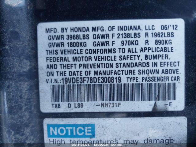 2013 ACURA ILX HYBRID 19VDE3F78DE300819 Photo 8