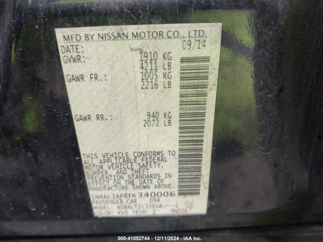 Nissan Altima 2.5 Sl 2015 1N4AL3AP8FN340006 Image 9