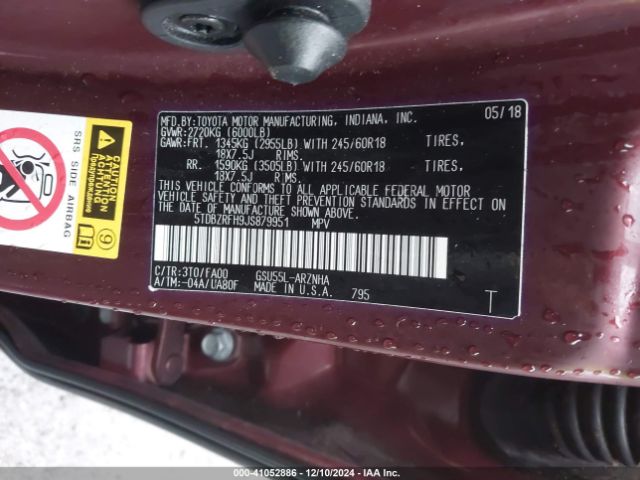 5TDBZRFH9JS879951 Toyota Highlander Le Plus