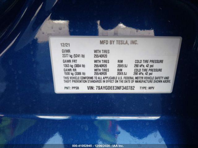 7SAYGDEE3NF340782 Tesla Model Y Long Range Dual Motor All-wheel Drive