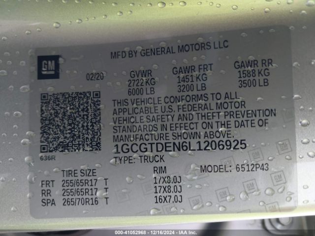 1GCGTDEN6L1206925 Chevrolet Colorado 4wd  Short Box Z71
