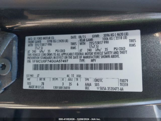 1FMCU0F74GUA57497 Ford ESCAPE S